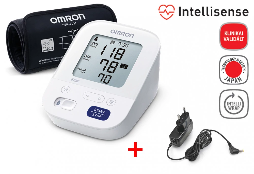 OMRON M3 Comfort Intellisense felkaros vérnyomásmérő adapterrel