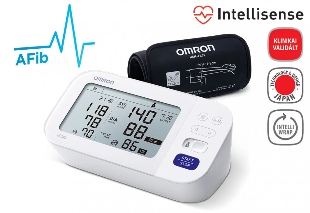 OMRON M6 Comfort Intellisense felkaros vérnyomásmérő pitvarfibrilláció (AFib) üzemmóddal