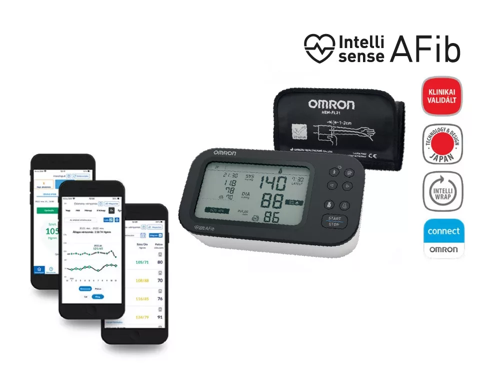 OMRON M7 Intelli IT Intellisense felkaros okos-vérnyomásmérő Bluetooth adatátvitellel-pitvarfibrilláció (AFib)üzemmóddal